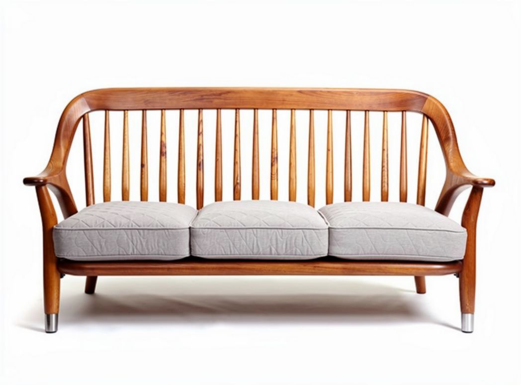Divano in legno massello con cuscini grigi dimensioni 200 x 90 x 80cm