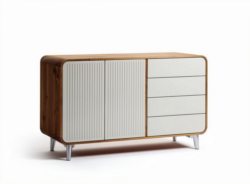 Mobiletto in legno e bianco con 4 cassetti e ripiani 100 x 45 x 75cm