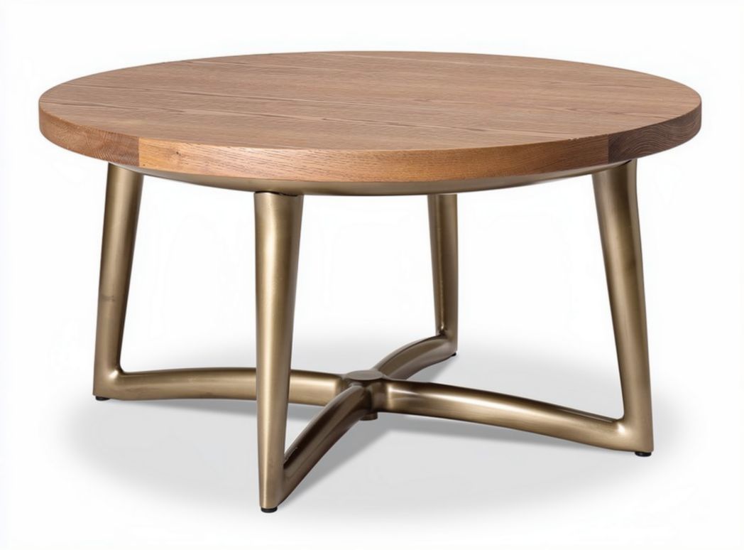 Tavolino rotondo in legno con base in metallo 80 x 80 x 45cm