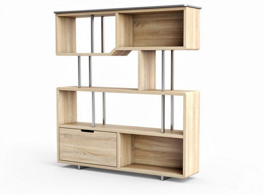 Mobile da soggiorno in legno di rovere con ripiani e cassetto 150 x 30 x 180cm