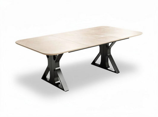 Tavolo allungabile in laminato beige con base in metallo nero 200 x 100 x 75cm