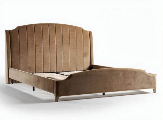Letto imbottito in ecopelle beige con testiera trapuntata 210 x 160 x 100cm