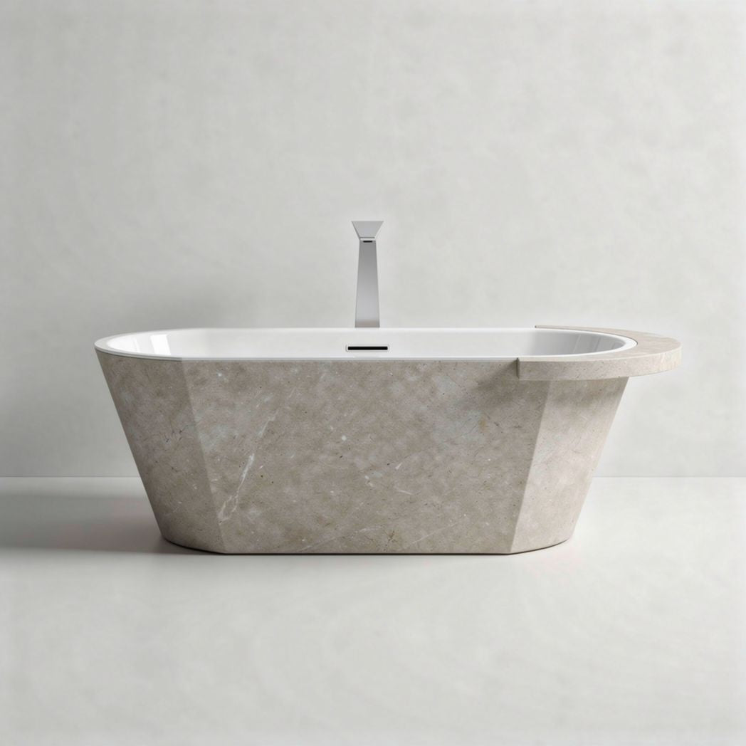 Vasca da bagno in pietra naturale con rubinetto incassato 180 x 80 x 50cm