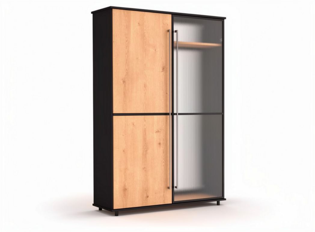 Armadio moderno in legno e vetro con ante scorrevoli 180 x 80 x 40cm