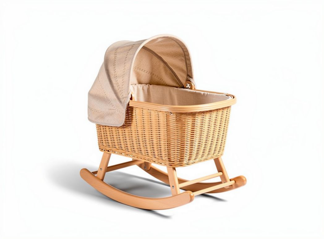 Culla a dondolo in vimini con copertura tessile beige 80 x 45 x 50cm