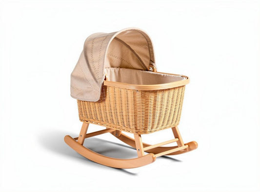 Culla a dondolo in vimini con copertura tessile beige 80 x 45 x 50cm