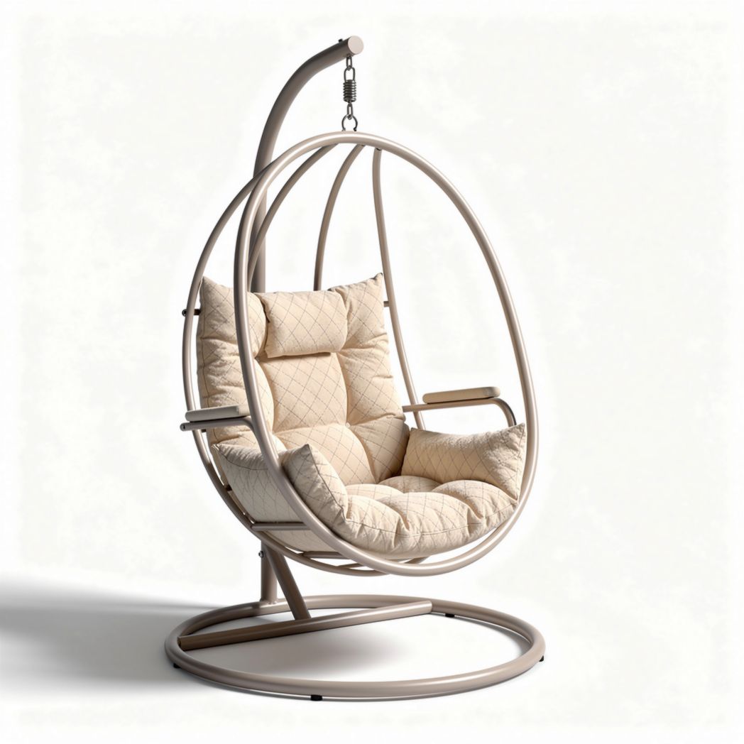 Poltrona sospesa in rattan sintetico con cuscini crema 100 x 80 x 120cm