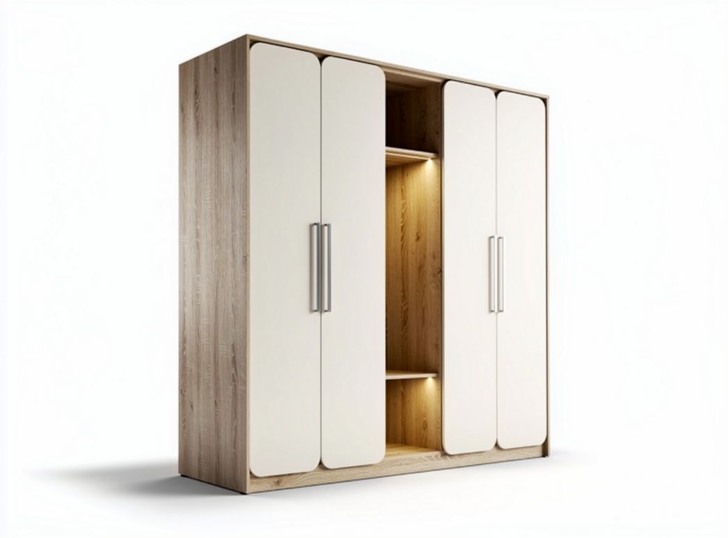 Armadio componibile in legno con ante bianche e illuminazione interna 150 x 50 x 200cm