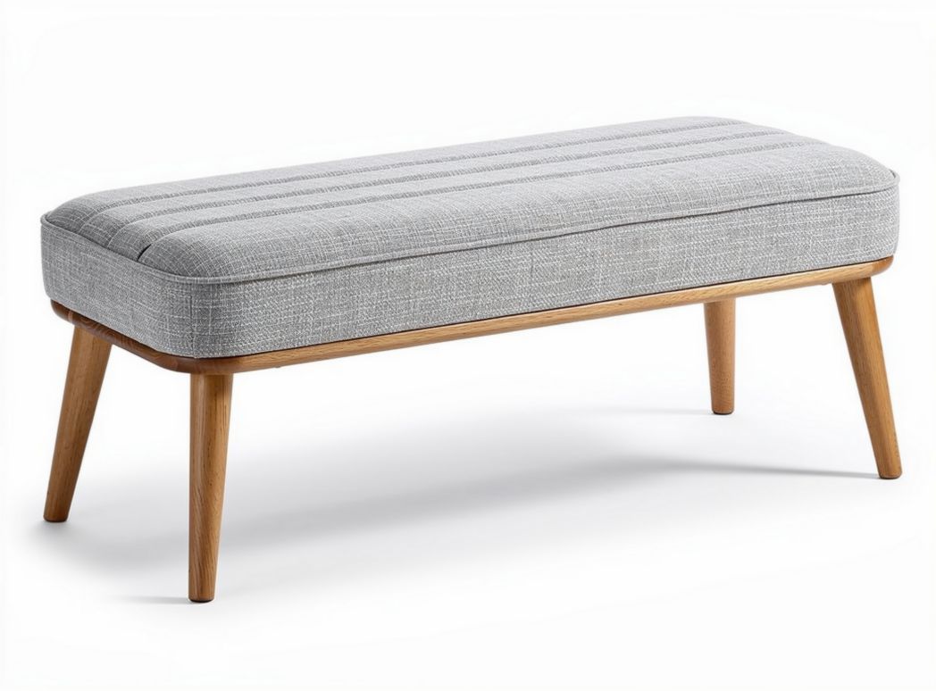 Pouf in tessuto grigio con struttura in legno 100 x 40 x 45cm